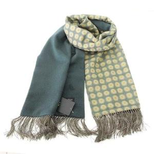 dunhill タグ付き ダブルフェイス マフラー カシミヤ × シルク 総柄 フリンジ ストール 緑 グリーン U90
