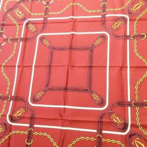 Cartier 美品 マストライン 大判 スカーフ シルク ベルト柄 フランス製 ボルドー U90