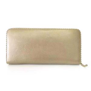 LOEWE アナグラム 長財布 レザー ラウンドファスナー ウォレット メタリック ベージュ U180