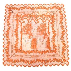 カレ80 DENTELLE レース スカーフ 80cm ｘ 80cm オレンジ U180