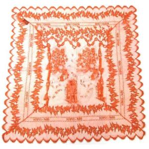 カレ80 DENTELLE レース スカーフ 80cm ｘ 80cm コットン オレンジ