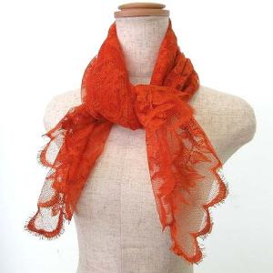 HERMES カレ80 DENTELLE レース スカーフ 80cm ｘ 80cm コットン オレンジ