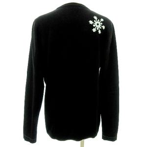 LEONARD SPORT ニット カーディガン カシミア シルク混 Vネック 花 雪 フラワー&スノー 40 M 黒 ブラック IBO37 A0324