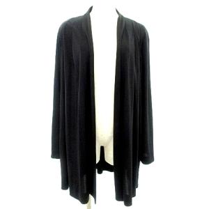 LEONARD Fashionドレープ ロング カーディガン ボタンレス 羽織り 薄手 L 黒 ブラック IBO37 A0324