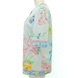 LEONARD Fashion 半袖 ノーカラー カーディガン 花柄 L 水色 ライトブルー IBO37 A0324