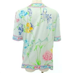 LEONARD Fashion 半袖 ノーカラー カーディガン 花柄 L 水色 ライトブルー IBO37 A0324
