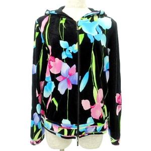 LEONARD SPORT ジップ パーカー ベロア 花柄 総柄 42 黒