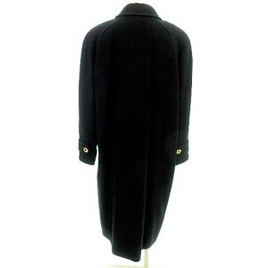 LEONARD 90S カシミヤ ロング コート 身頃裏地シルク総柄 11AR M?L 黒 ブラック ガーメントケース付 IBO37 A0324