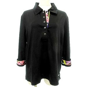 LEONARD SPORT タグ付 シャツ 七分袖 ポロシャツ 袖花柄ライン ストレッチ 42 L 黒 ブラック IBO37 A0324