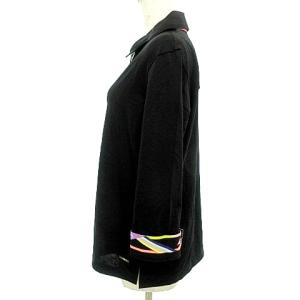 LEONARD SPORT タグ付 シャツ 七分袖 ポロシャツ 袖花柄ライン ストレッチ 42 L 黒 ブラック IBO37 A0324