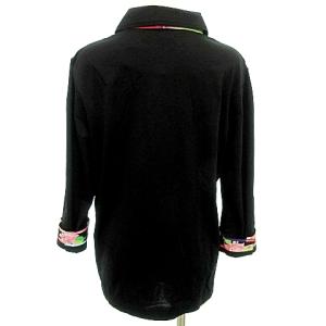 LEONARD SPORT タグ付 シャツ 七分袖 ポロシャツ 袖花柄ライン ストレッチ 42 L 黒 ブラック IBO37 A0324