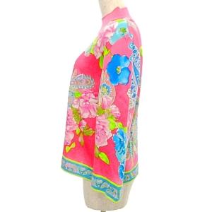 LEONARD Fashion ニット セーター ハイネック 七分袖 薄手 花柄 ラインストーン LL ピンク 長袖 IBO37 A0323