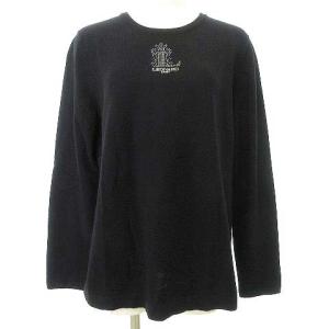 LEONARD SPORT カシミヤ100% ニット 長袖 ラインストーン ロゴ カットソー トップス 42 13号 黒 ブラック IBO37