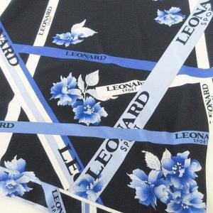 LEONARD SPORT 美品 カットソー 半袖 薄手 花柄 ロゴ プリント トップス 38 9号 紺 ネイビー IBO37