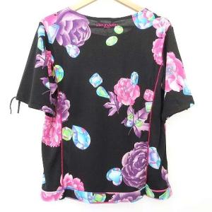 LEONARD SPORT タグ付 花柄 カットソー 半袖 トップス フラワープリント 薄手 42 13号 黒 ブラック IBO37