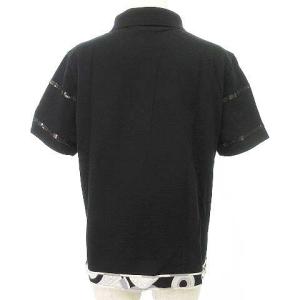 LEONARD SPORT ポロシャツ 半袖 スパンコール ライン 鹿の子 カットソー トップス 42 13号 黒 ブラック IBO37