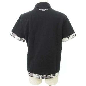 LEONARD SPORT 美品 ポロシャツ 胸刺繍 半袖 鹿の子 カットソー 柄トリム 42 13号 黒 ブラック IBO37