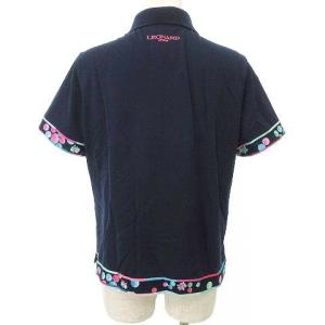 LEONARD SPORT ポロシャツ 鹿の子 半袖 カットソー 柄トリム マルチカラーボタン 42 13号 紺 ネイビー IBO37
