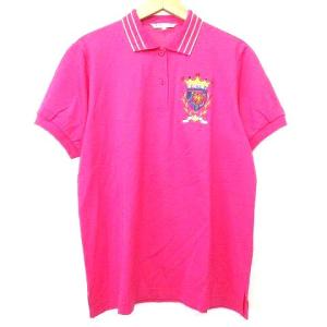 LEONARD SPORT 美品 ポロシャツ 鹿の子 半袖 カットソー 刺繍 ラメライン L ピンク IBO37