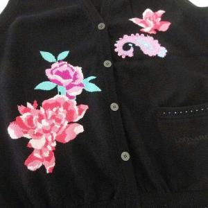 LEONARD SPORT カシミヤ シルク ニット ベスト フラワー 花柄 スパンコール ビース装飾 42 13号 黒 ブラック IBO37