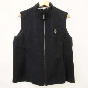 LEONARD SPORT ジップ ベスト 起毛 サイドリブ ハイネック ゴルフウエア 42 13号 黒 ブラック IBO37