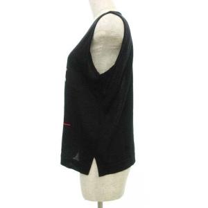 LEONARD SPORT フラワー ニット ベスト 薄手 クルーネック トップス ゴルフウエア 42 Lサイズ 黒 ブラック IBO37