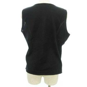 LEONARD SPORT フラワー ニット ベスト 薄手 クルーネック トップス ゴルフウエア 42 Lサイズ 黒 ブラック IBO37