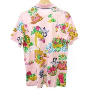 LEONARD SPORT ポロシャツ ピクニック フルーツ バスケット柄 カットソー 半袖 L ピンク IBO37