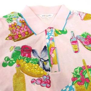 LEONARD SPORT ポロシャツ ピクニック フルーツ バスケット柄 カットソー 半袖 L ピンク IBO37