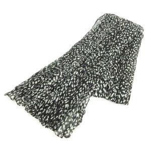 SAINT LAURENT PARIS タグ付 エディ期 14年製 ベイビーキャット ストール シルク ウール 総柄 シワ加工 マフラー イタリア製 国内正規 黒