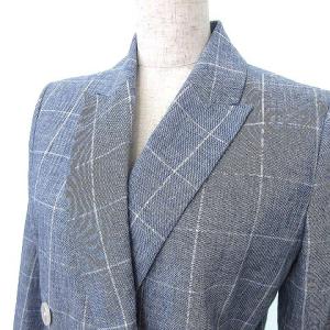 Brooks Brothers 美品 近年 綿麻 ダブル ジャケット リネン コットン混 チェック 2 S インディゴ 青 ブルー IBO37 U90