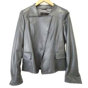 GIORGIO ARMANI タグ付 ラムレザー ノーカラー ジャケット ライダース シルエット 国内正規 42 グレー U90