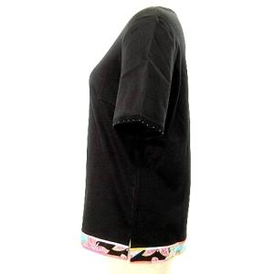 LEONARD SPORT 美品 カットソー Tシャツ 半袖 フラワー刺繍 裾花柄ライン 40 M 黒 ブラック IBO37 A0328