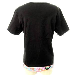 LEONARD SPORT 美品 カットソー Tシャツ 半袖 フラワー刺繍 裾花柄ライン 40 M 黒 ブラック IBO37 A0328