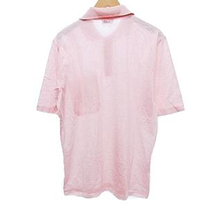 HERMES ポロシャツ 半袖 コットン ニット襟 胸H刺繍 M ピンク AA