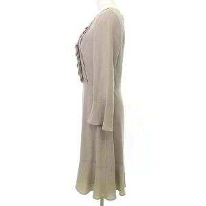 EPOCA フリル ワンピース ひざ丈 リボン 長袖 薄手 シフォン 40 ベージュ U90