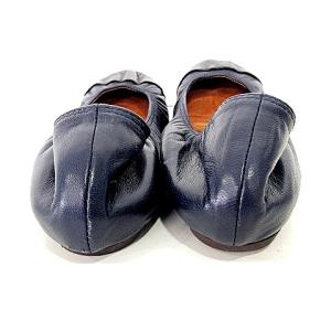 LANVIN 美品 バレエ シューズ レザー バイカラー 39 24.5cm 紺 ネイビー 黒 ブラック U180