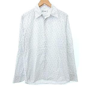 HOMME 柄シャツ 長袖 コットン 小花柄 M 白 ホワイト U90