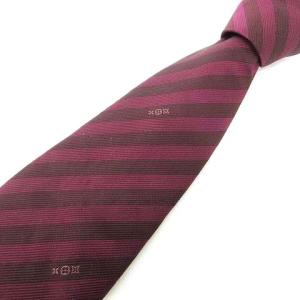 美品 ストライプ ネクタイ シルク レギュラータイ ビジネス 式典 イタリア製 パープル×ブラウン U180