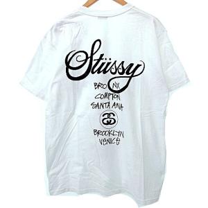 STUSSY ワールドツアー Tシャツ 半袖 クルーネック ストックロゴ L 白 ホワイト U90