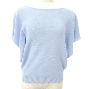 René 18ss ラッフルスリーブ サマーニット 半袖 カットソー 麻混 リネン混 34 S ライトブルー 水色 IBO37 A0404