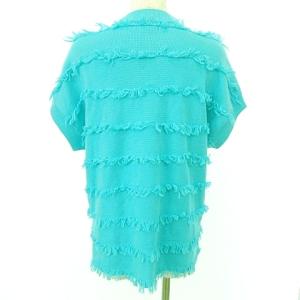 Drawer フリンジ ボーダー サマーニット 半袖 カットソー 麻混 リネン混 2 M ブルーグリーン IBO37 A0404