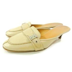 ミュール サンダル ローファー調デザイン レザー 36 23cm ベージュ IBO37 A0405