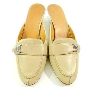 HERMES ミュール サンダル ローファー調デザイン レザー 36 23cm ベージュ IBO37 A0405