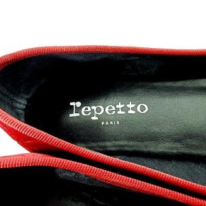 Repetto リボン フラットシューズ ベロア キルティング 大きいサイズ 40 25cm 赤 レッド IBO37