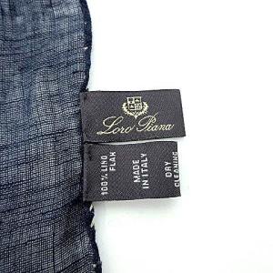 Loro Piana 美品 ストール 大判 リネン 麻100% 格子 総柄 ベージュｘ紺 ネイビー IBO37