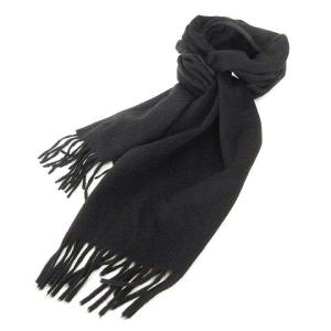 dunhill カシミヤ100% マフラー フリンジ ストール 無地 トリム ビジネス カジュアル 黒 ブラック IBO37