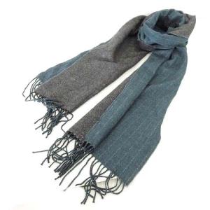 dunhill マフラー カシミヤ シルク フリンジ ストール ストライプ ヘリンボーン柄 イタリア製 グリーン×グレー IBO37