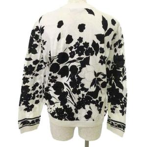 LEONARD 花柄 ニット カーディガン ボタンレス 羽織り フラワーシルエット 約M?Lサイズ 白 ホワイト IBO37