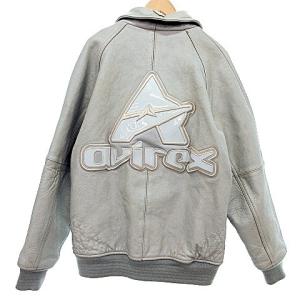 AVIREX VARSITY ジャケット ラムレザー XL グレー